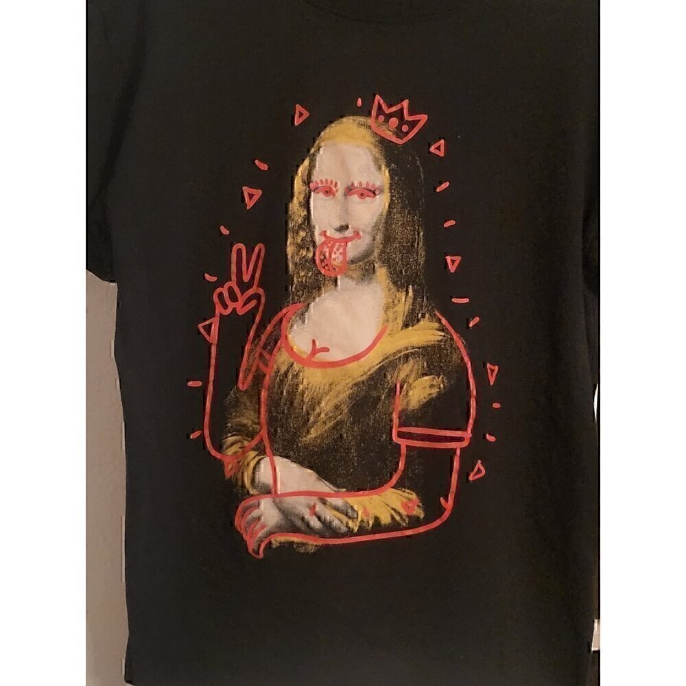 Mona Lisa T-shirt size L Black short sleeve tee novelty graphic Brisco - Picture 3 of 5